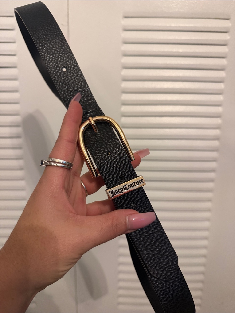 Juicy Couture Black Belt with Gold Buckle and Logo Plaque